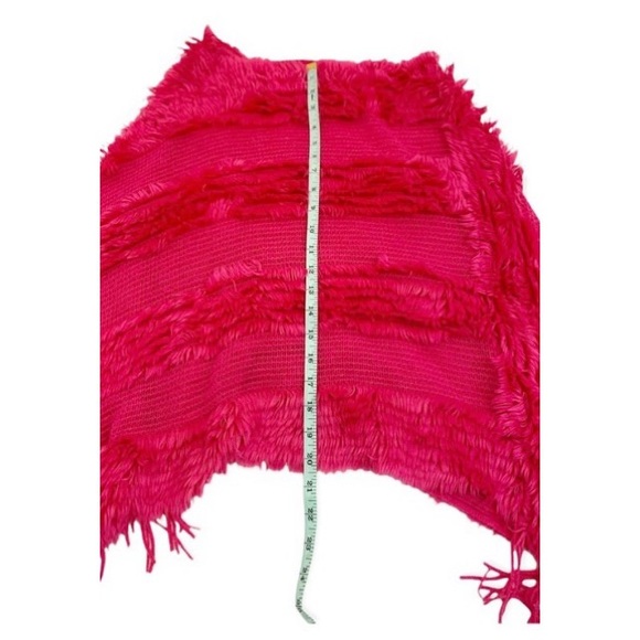 Pink Knit Frill Fringe Poncho, One Size Fits Most - Picture 6 of 6